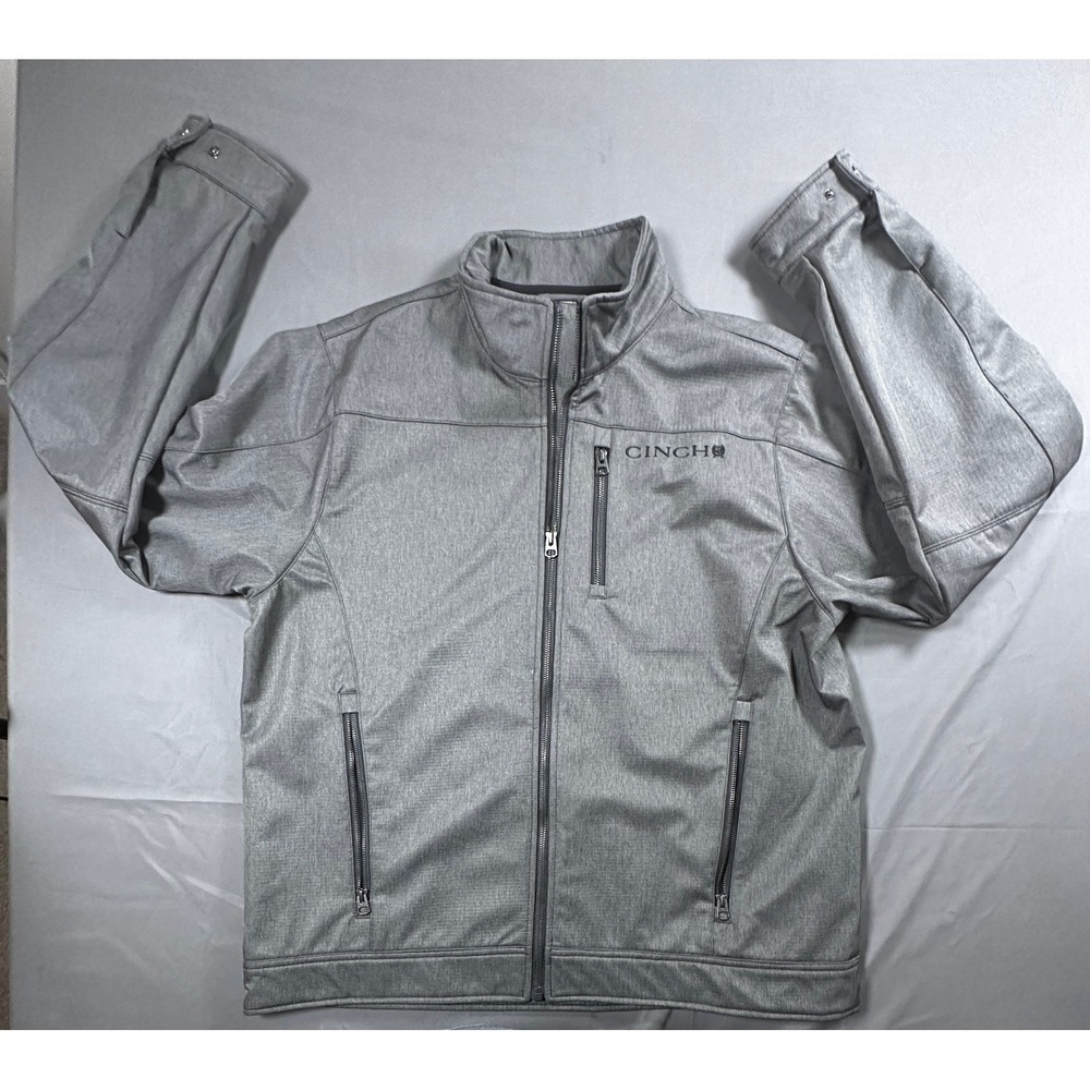 Cinch‎ Mens XL Grey Bonded Softshell Jacket Full Zip Fleece Lined Western Work